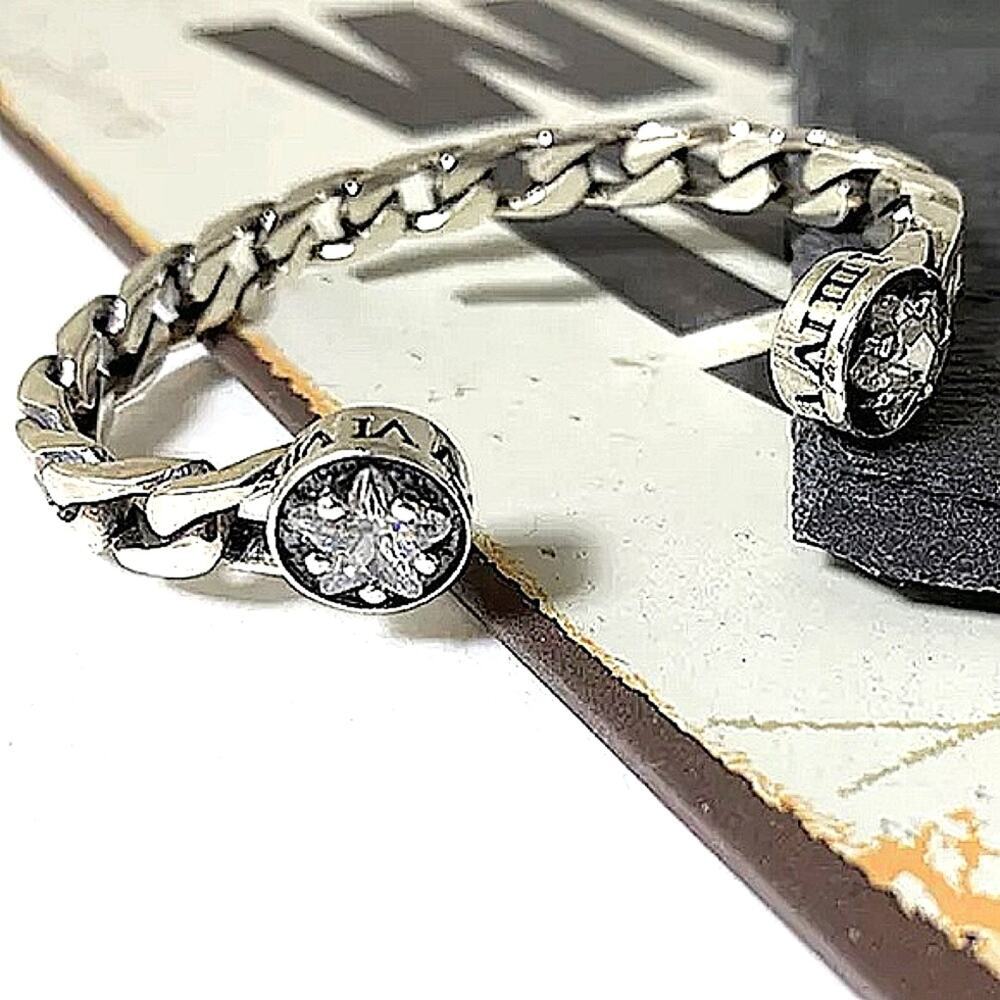 Sterling Silver Vintage Star Bangle Cuff Bracelet
